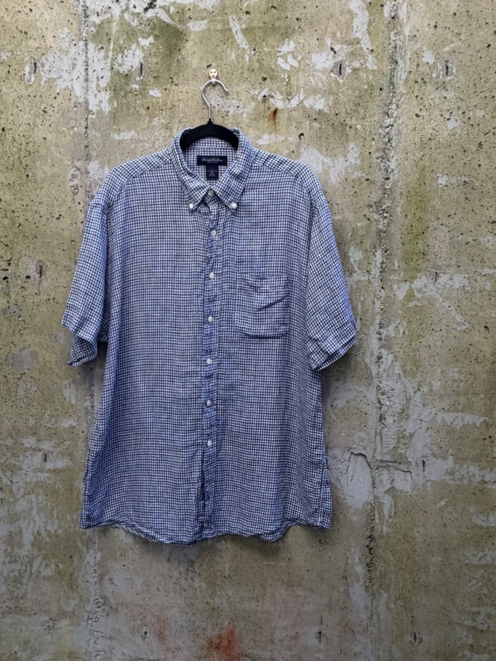 ✨3 for $50✨  BROOKS BROTHERS Short Sleeve‎ Irish Linen Shirt Navy Blue / White